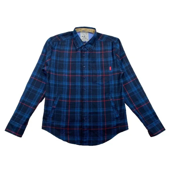 RSVLTS The Roosevelts Flannel Shirt Men's Small Navy Blue Plaid Long Sleeve - Picture 1 of 5